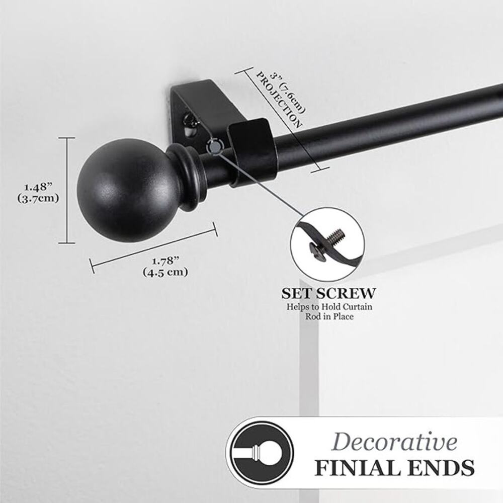 Kenney Chelsea 5/8" Adjustable Curtain Rod 28 to 48 in Black